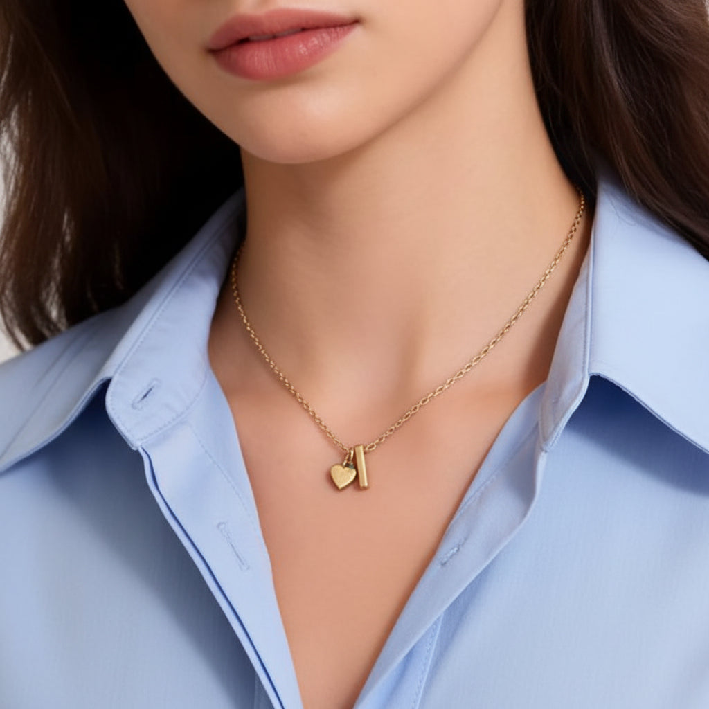 Gold Heart & I Initial Pendant Necklace