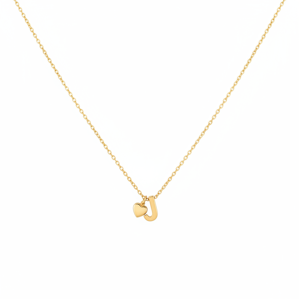 Gold Heart & J Initial Pendant Necklace