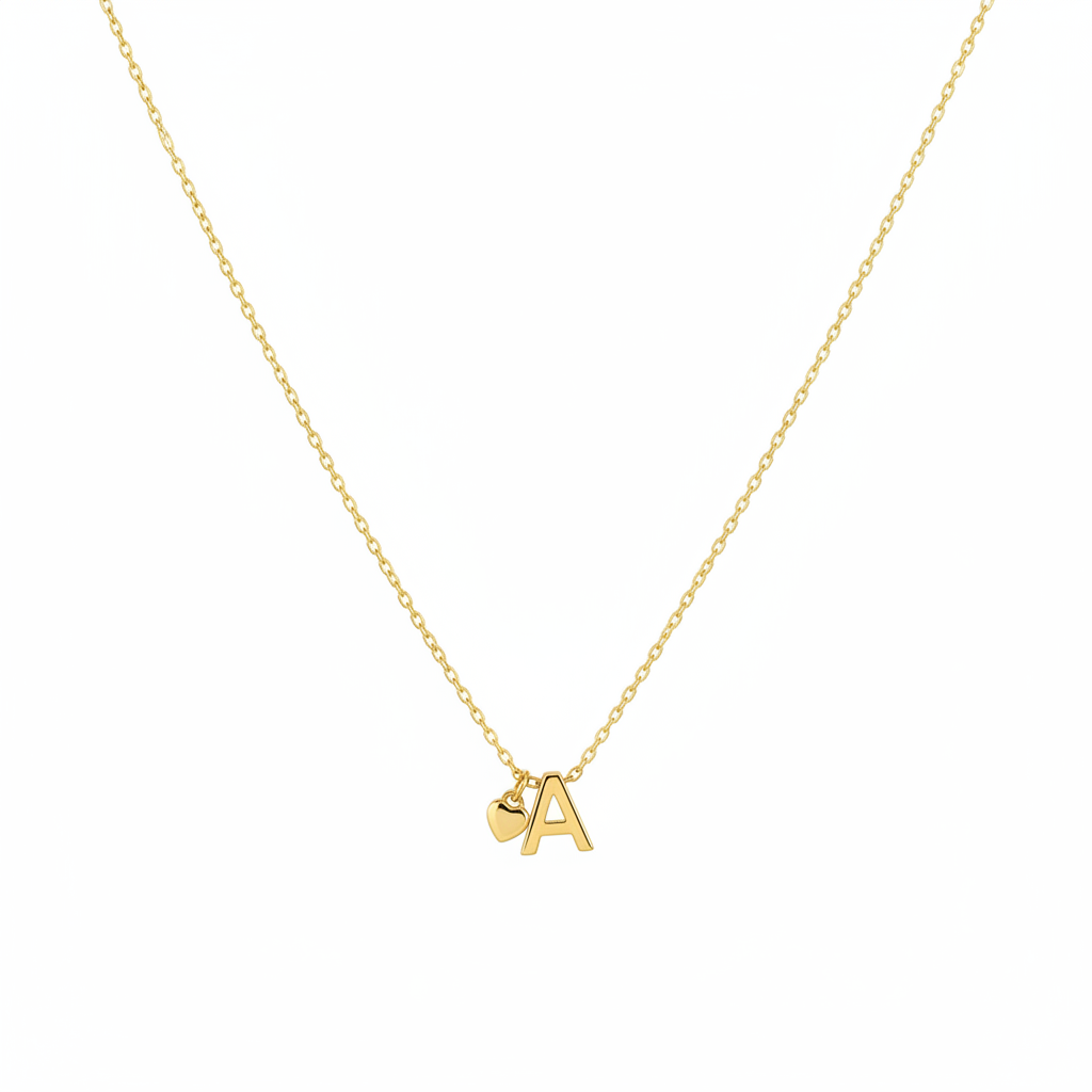 A delicate Gold Heart & K Initial Pendant Necklace, displayed on a clean white background.