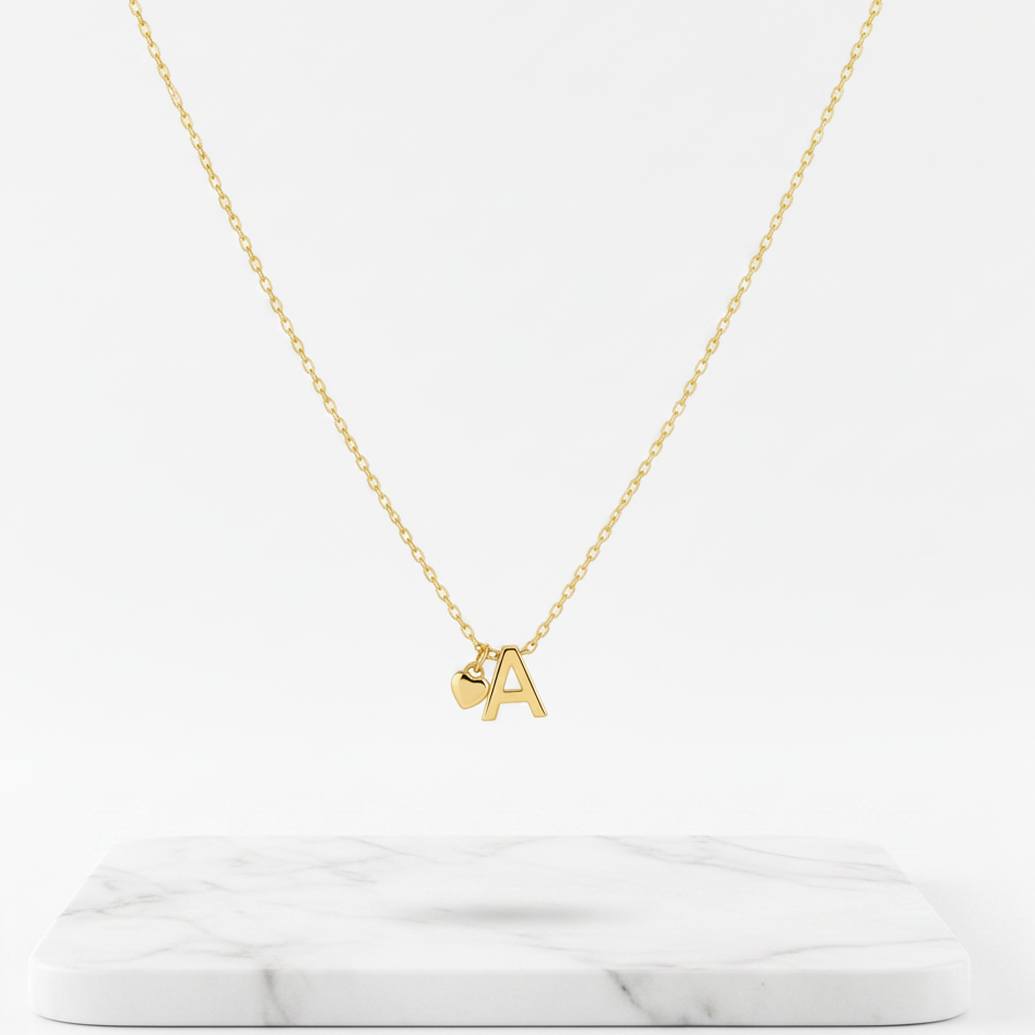 Gold Heart & K Initial Pendant Necklace