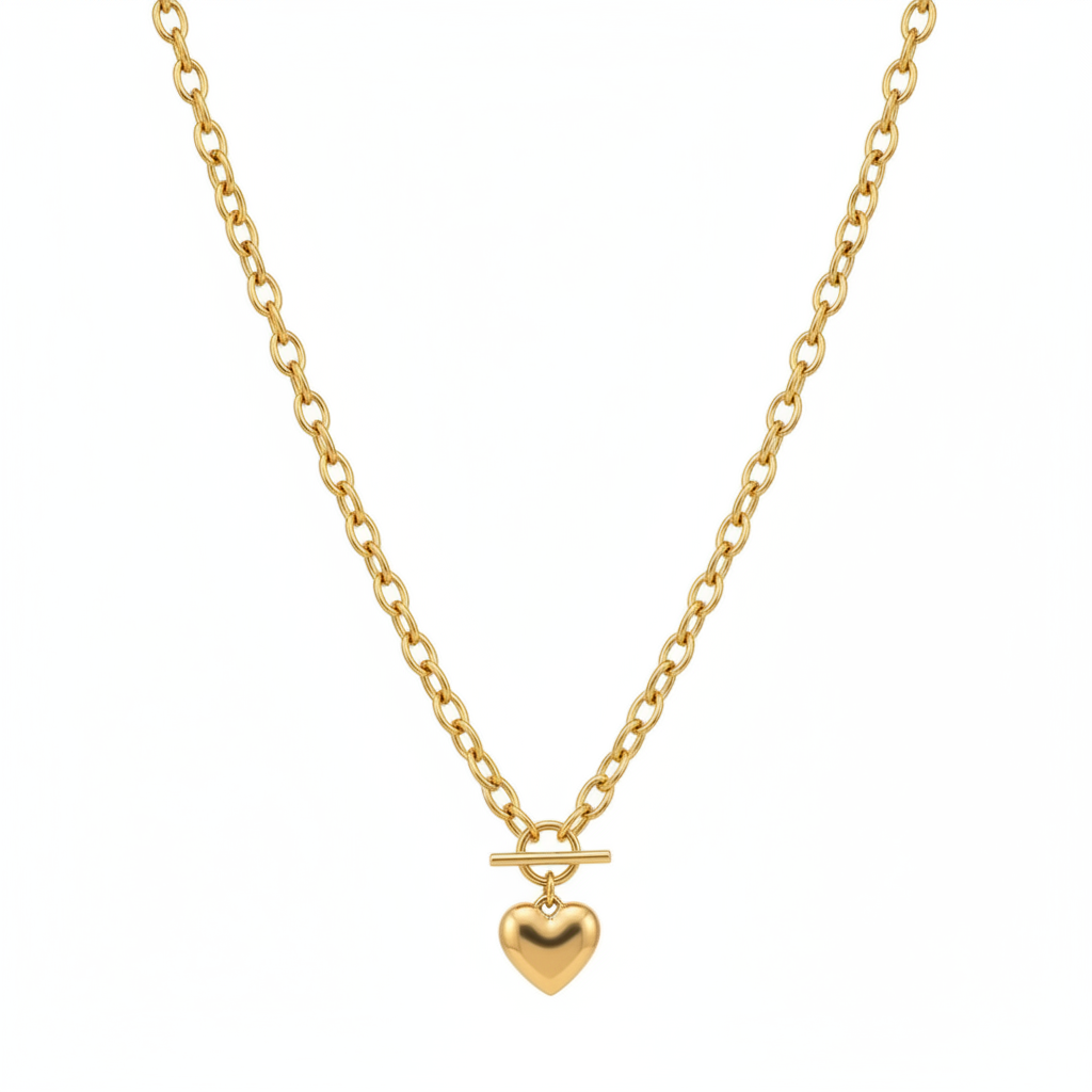 A Gold Heart OT Toggle Necklace shown against a plain white background.