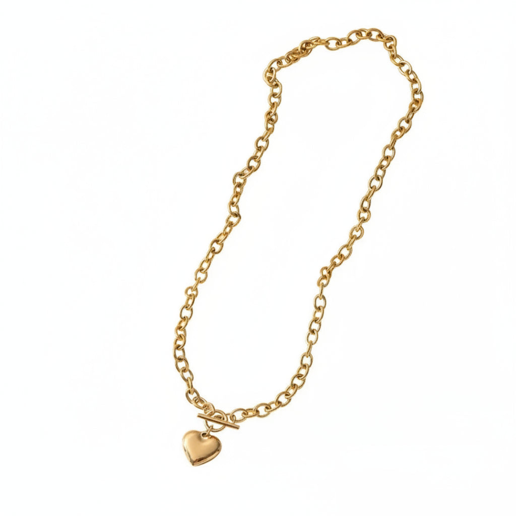 Gold Heart OT Toggle Necklace on plain