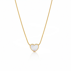 A gold Gold Heart White Inlay Necklace, displayed on a clean white background