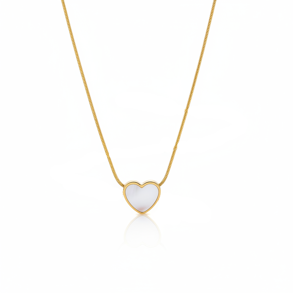 A gold Gold Heart White Inlay Necklace, displayed on a clean white background