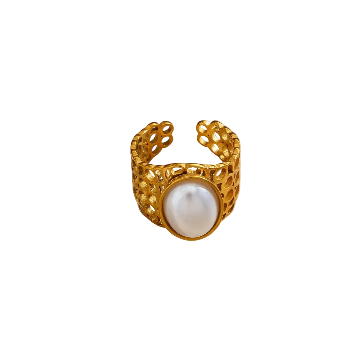 Ceyrah Gold Honeycomb with Gemstone Ring on white background