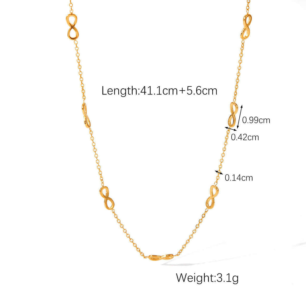 Gold Infinity Necklace with measurements 