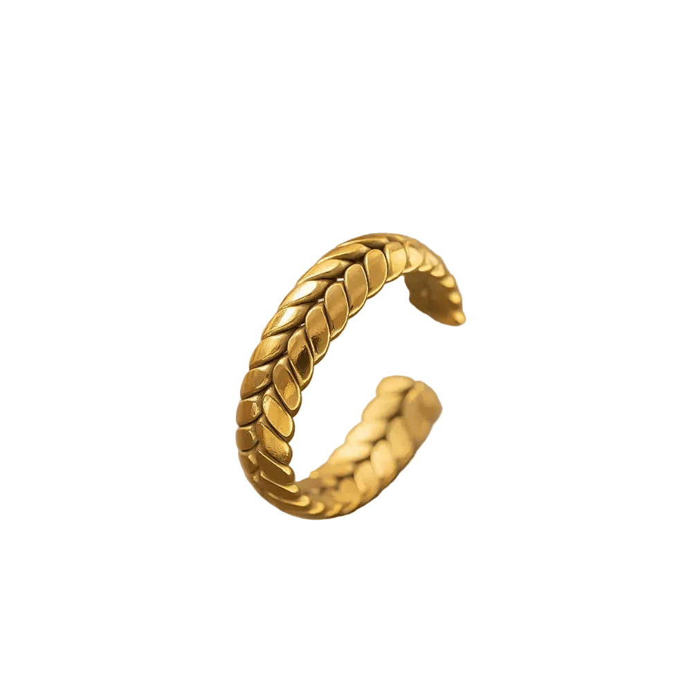 Gold Interlocking Leaf Ring featuring an intricate, sculptural design and open, adjustable silhouette.