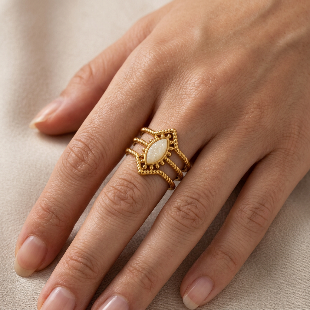 Gold Marquise Stone Adjustable Ring