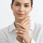 Model wearing a Gold Moon and Star Oval Ring, showcasing its celestial design and elegant style.