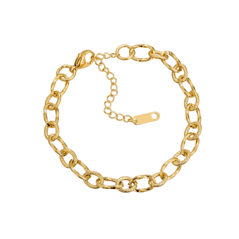 Ceyrah Gold Oval Link Chain Bracelet  on white background