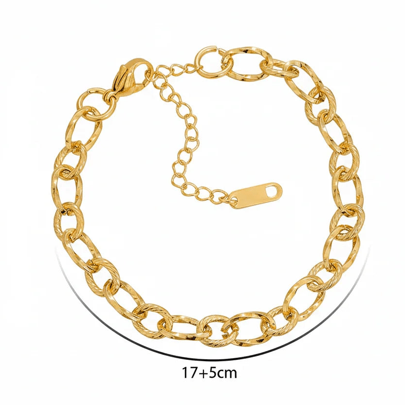 Ceyrah Gold Oval Link Chain Bracelet with adjustable clasp, oval links, 17+5cm length on white background
