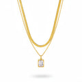 Gold Rectangle Gemstone Necklace with plain background