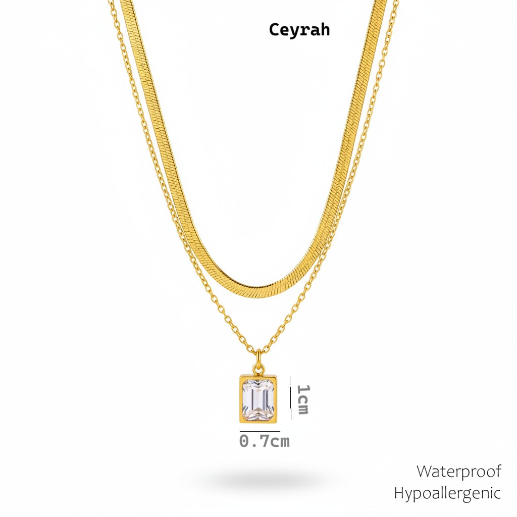 Gold Rectangle Gemstone Necklace