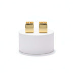 Pair of Gold Rectangular Huggie Hoop Earrings on a white background