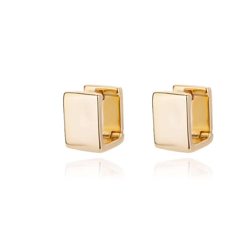 Gold Rectangular Huggie Hoop Earrings on a white background