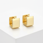 Gold Rectangular Huggie Hoop Earrings on white background