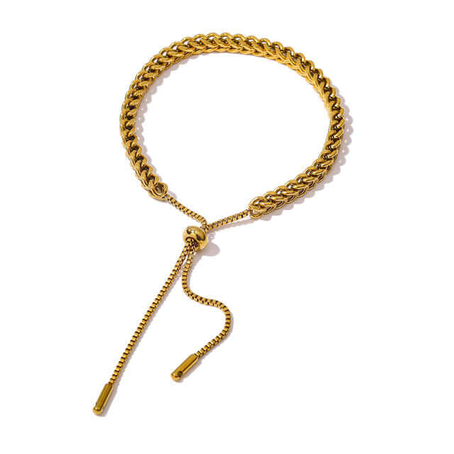 Gold Rope Chain Adjustable Bracelet on a white background