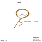 Gold Rope Chain Adjustable Bracelet with measurements and product details on a white background