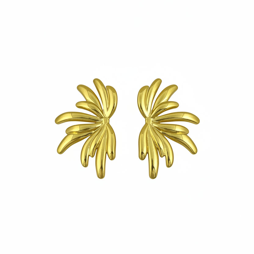 Gold Sculpted Petal Stud Earrings against a light background.