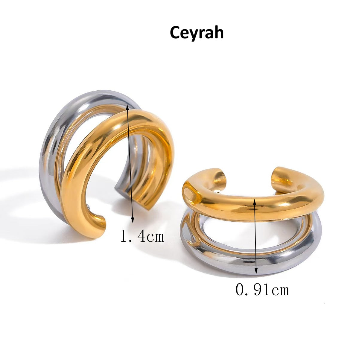 Gold & Silver Double Layered Ear Cuff with measurements