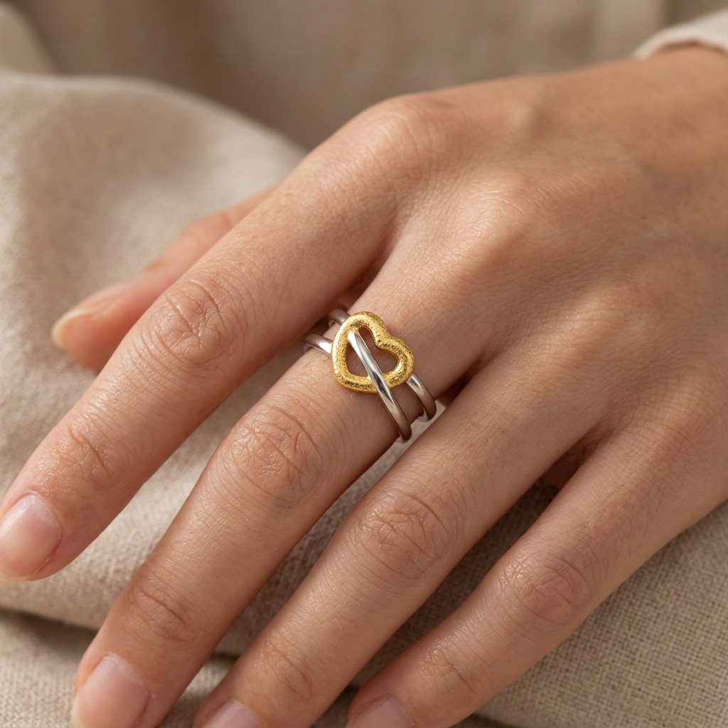 Gold & Silver Heart Adjustable Ring
