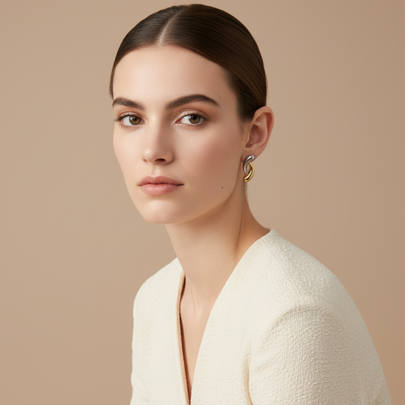 Gold & Silver Intertwined Stud Earrings