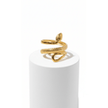 Gold Snake Wrap Adjustable Ring on white pedestal