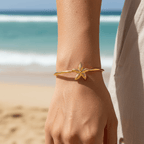 Gold Starfish Bangle Bracelet on women hand