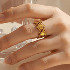 Gold Sunburst Adjustable Ring with model