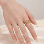 Gold Sunburst Adjustable Ring on model