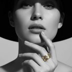 Gold Textured Double Band Ring worn by a model, showcasing its unique textured design and modern elegance.