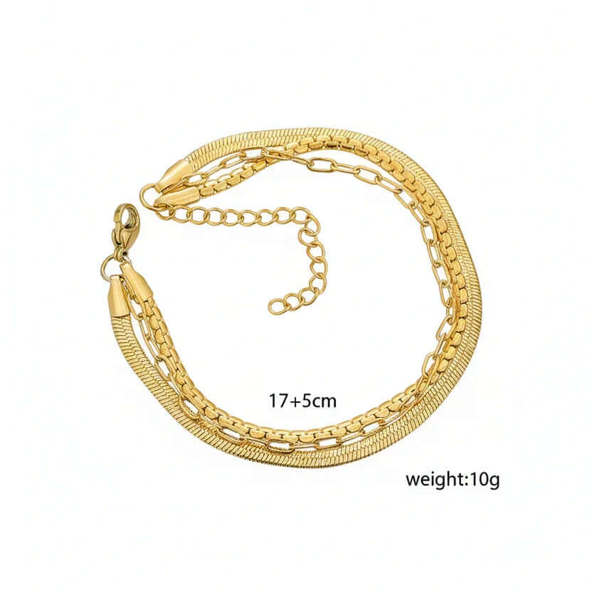 Gold Three In One Chain Bracelet with adjustable clasp, 17+5cm, 10g, Ceyrah jewellery