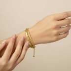 Elegant Gold Three In One Chain Bracelet on woman's wrist, Ceyrah jewellery