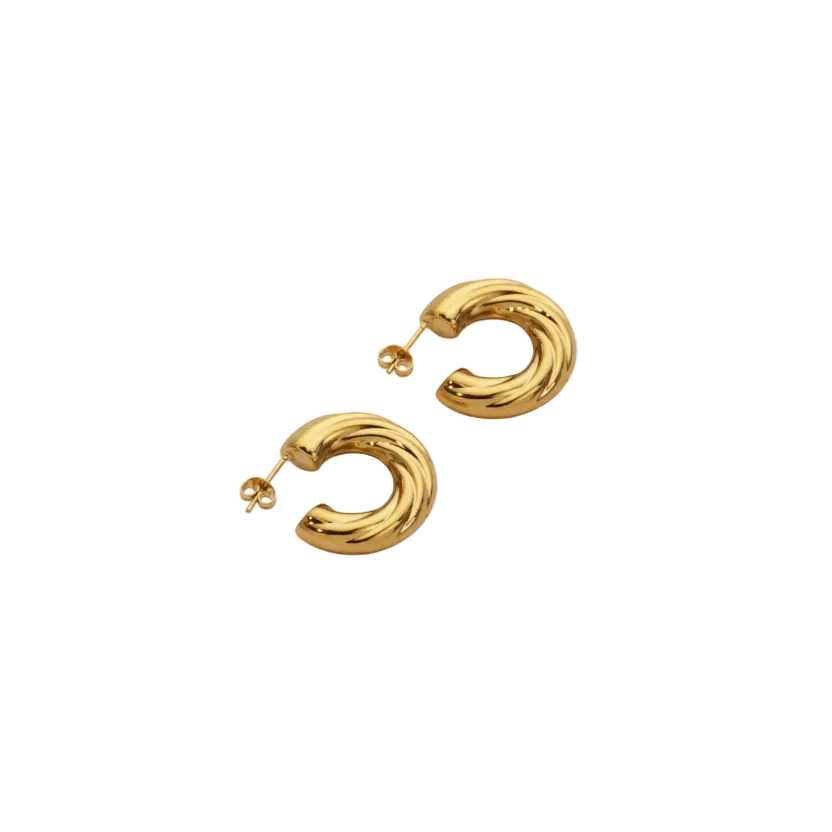 Ceyrah chunky Gold Twisted Hoop Earrings on white background