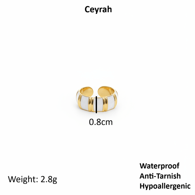 Gold White Inlay Adjustable Ring with measurements