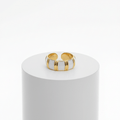 Gold White Inlay Adjustable Ring on pedestal