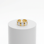 Gold White Inlay Adjustable Ring on pedestal