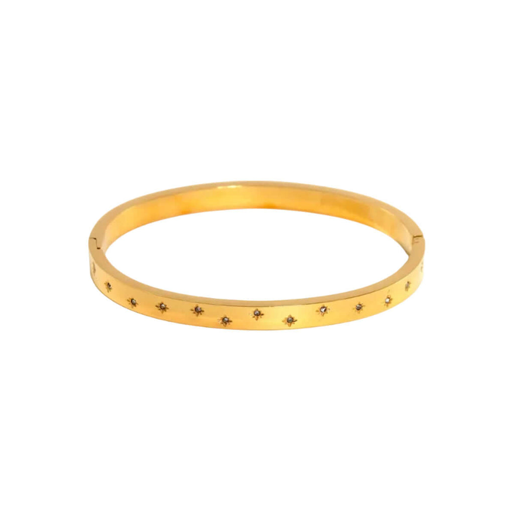 Ceyrah gold Zirconia Embedded Star Bangle Bracelet on white background