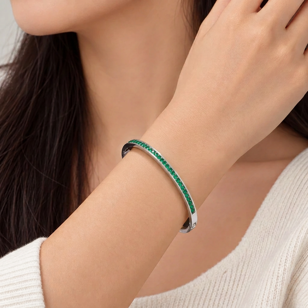 Green Crystal Pavé Bangle Bracelet