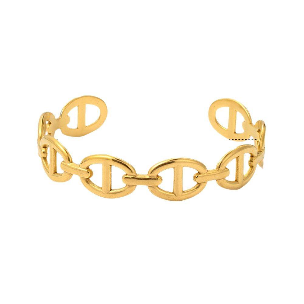 Gold D Link Chain Bracelet on white background