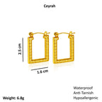 Modern Gold Rectangular Hoop Earrings with measurements