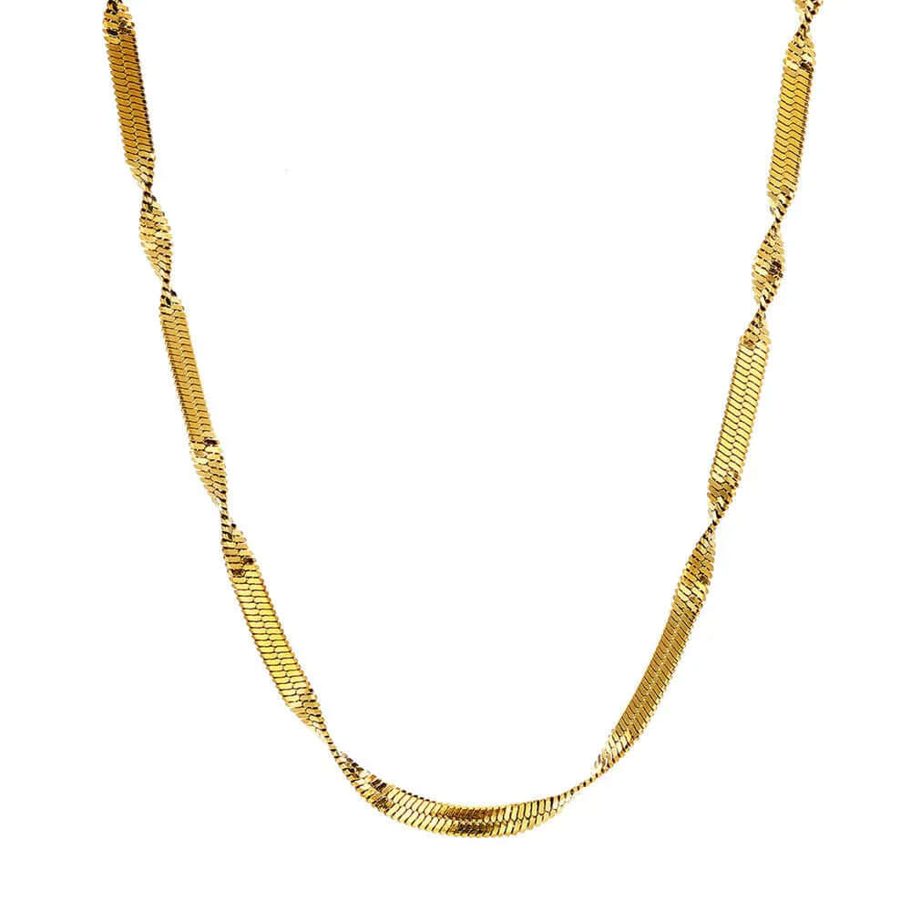 Ceyrah twisted gold chain necklace on white background