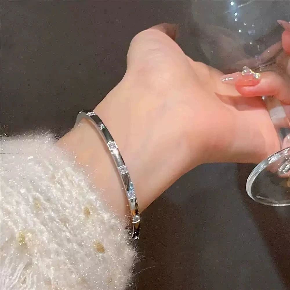 Silver Crystal Accent Bangle Bracelet