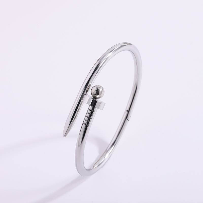 Bread Nail Bangle Bracelet showcasing elegant design in stainless steel with 18k gold plated finish.