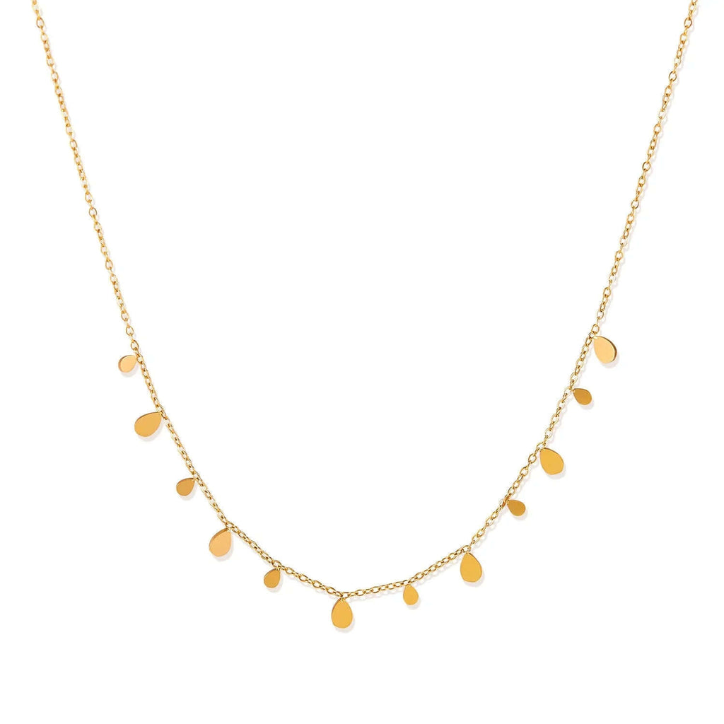 Ceyrah gold teardrop charm necklace on delicate chain, minimalist jewelry
