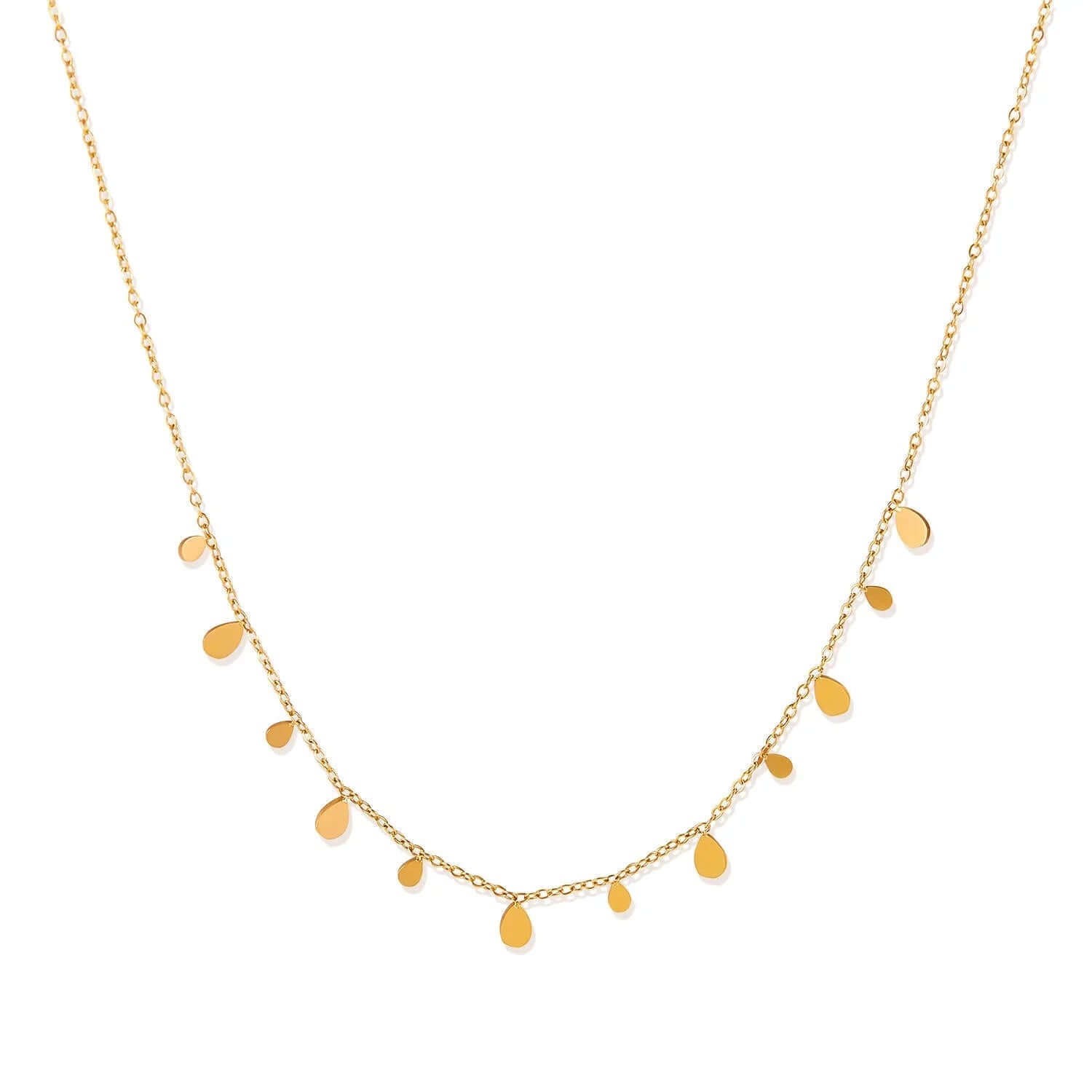 Ceyrah gold teardrop charm necklace on delicate chain, minimalist jewelry