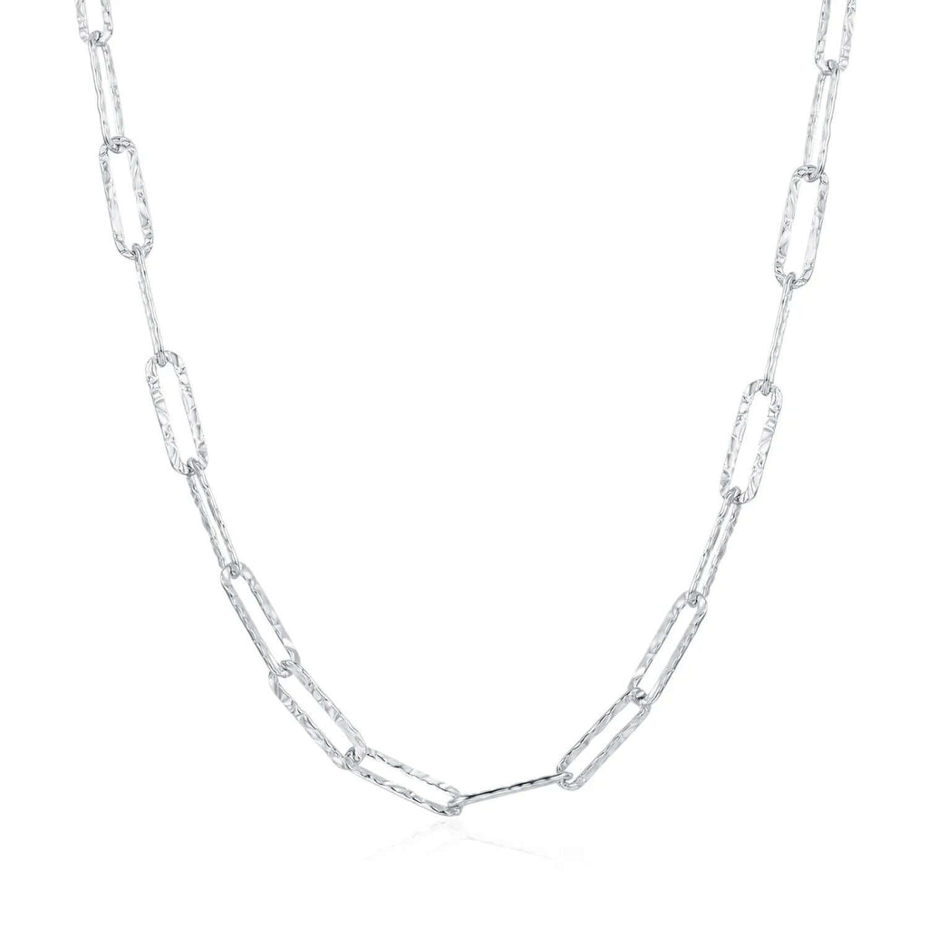 Ceyrah silver paperclip chain necklace on white background