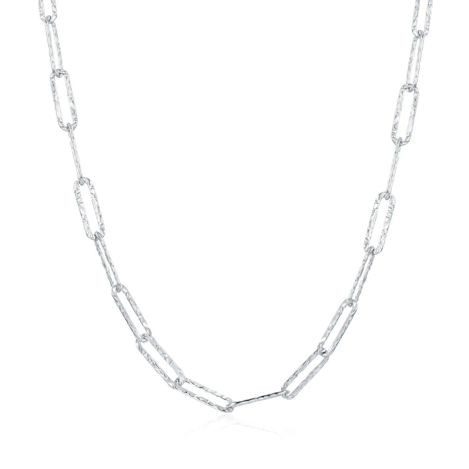 Ceyrah silver paperclip chain necklace on white background
