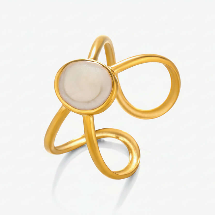 Gold Adjustable Pearl Ring with a pearl on a white background
