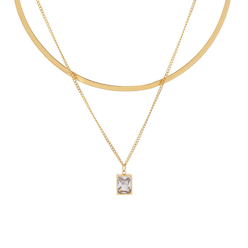 Gold Rectangle Gemstone Necklace